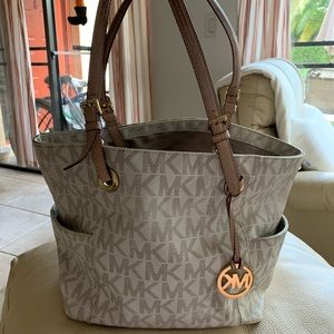 Michael Kors cream and tan Signature bag
